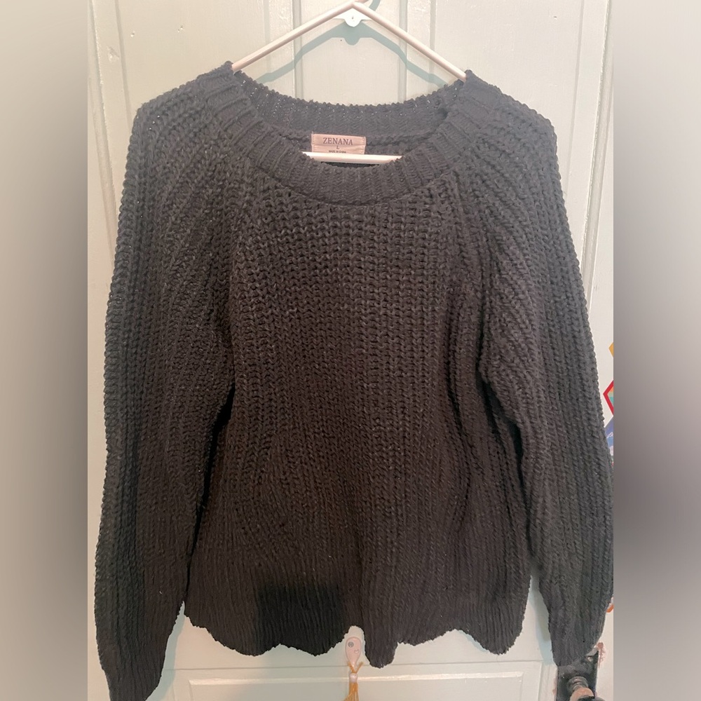 Black Zenana Chunky Knit Sweater Large